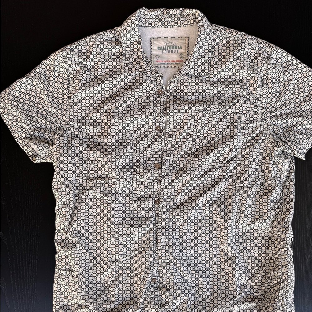 California Cowboy High Water Shirt in Geometric Black and White Pattern - Large